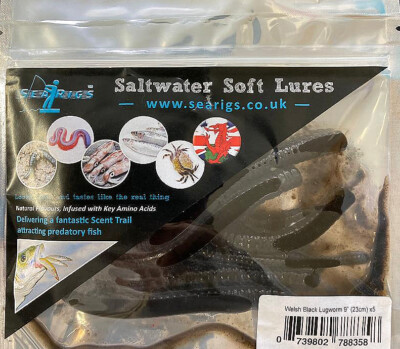 ARTIFICIAL - LARGE BLACK LUGWORM 8'' (21cms) IN NATURAL FLAVOURED BAIT OIL X5