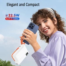 Portable Charger 10000mAh Power Bank,Portable Battery with 2 Built in Cables