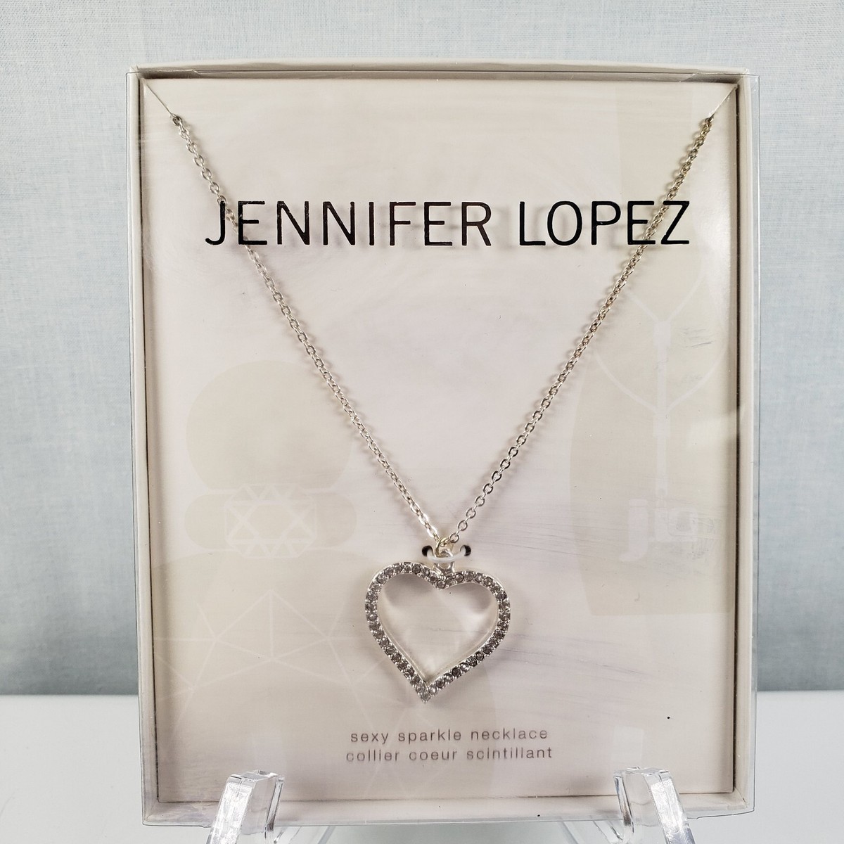 Jennifer Lopez Heart Pendant Necklace Silver Tone Rhinestones