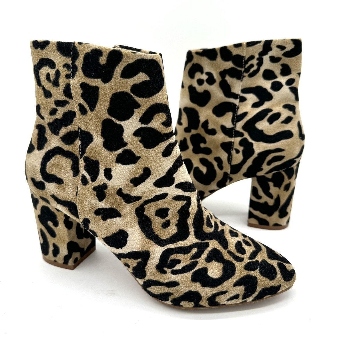 Band Of Gypsies Andrea Leopard Print Booties Sz Ankle Boot Animal Print  Heel