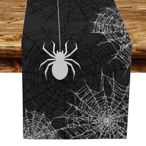 Black Spider Web Halloween Table Runner Kitchen Dining Coffee Table Decoration - Picture 3 of 5