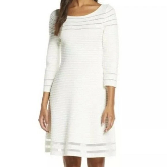 Eliza j mesh fit & sale flare dress