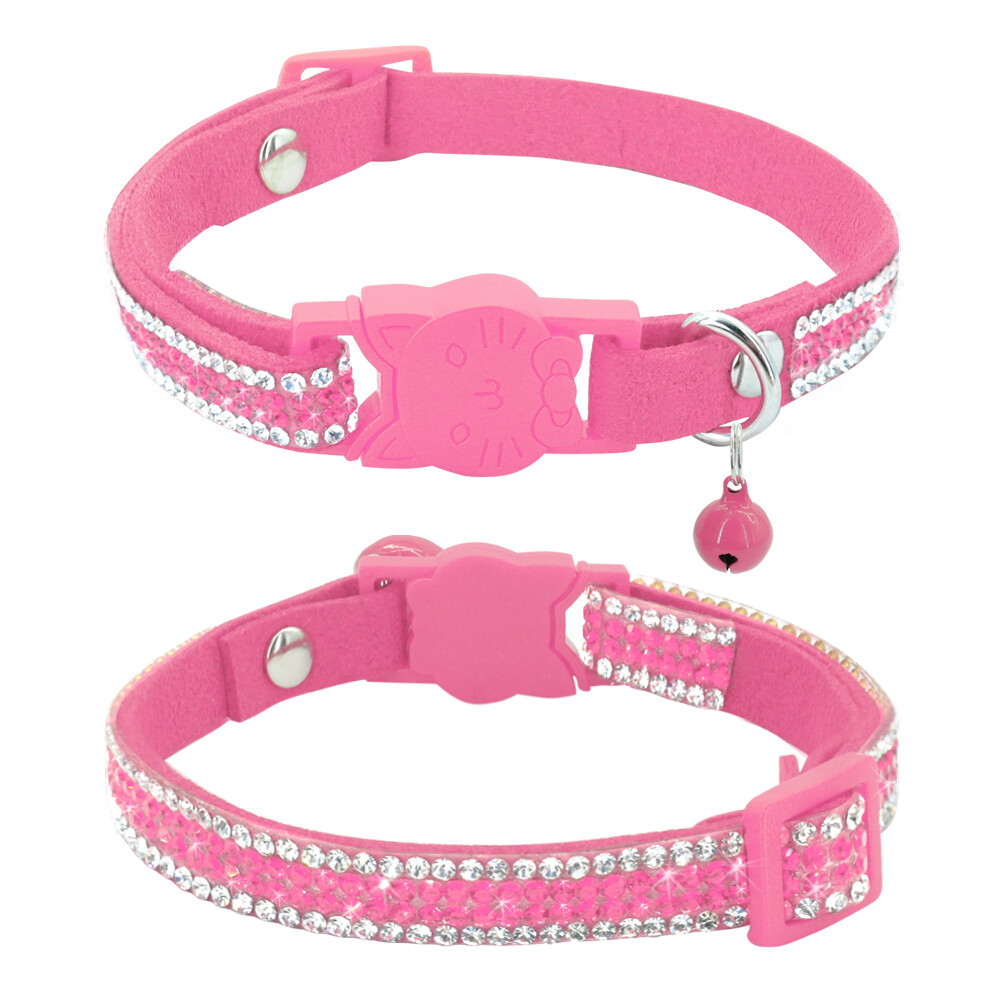 Rhinestone Diamond Cat Collar Quick Release Soft Leather Kitten Collar