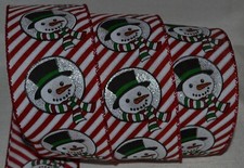 Wired Ribbon Christmas Snowman Holiday Red  White Diagonal Stripe 2.5" Gift Bow