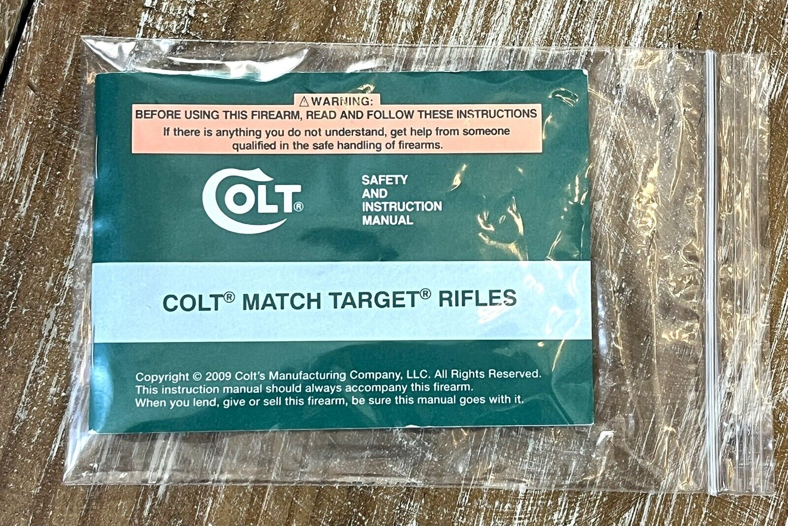 Colt Factory Original Manual AR-15 Match Target 2009 Form 96111 Rev D Sept 06