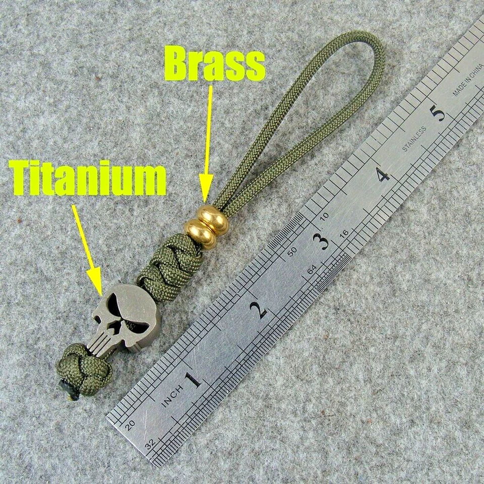 550 Cordón de cuchillo Paracord con cuentas de titanio y latón/cuentas de cordón de calavera Foto 2 de 4