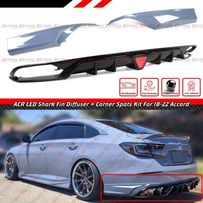 FOR 18-22 ACCORD ACR BLACK LED REAR DIFFUSER+ SONIC GRAY PEARL SIDE CORNER SPAT