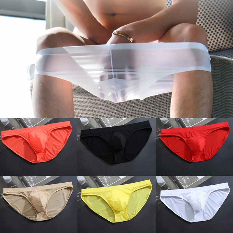 Mens Sexy See-Through Breathable Panties Ice Silk Low-Rise Briefs