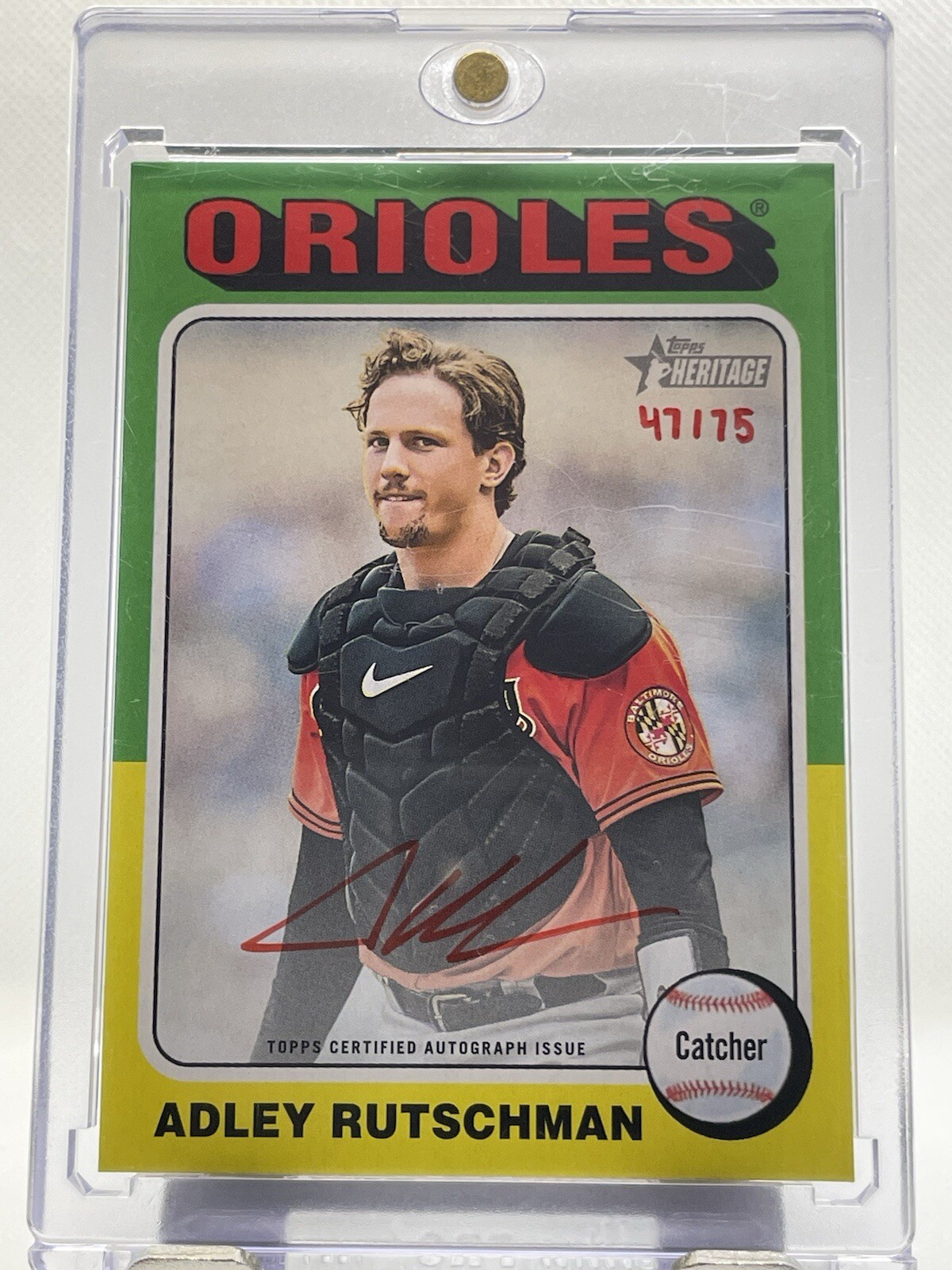 2024 Topps Heritage Adley Rutschman Real One Auto Red Ink /75 #ROA-AR