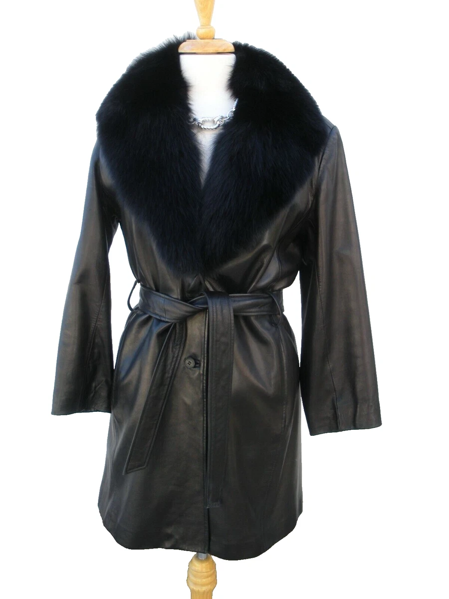 Trench En Cuir Andrew Marc - Col Raton Laveur Amovible - Taille M - Occasion