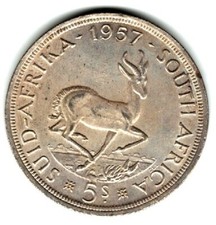 1957- 5 SHILLING ELIZABETH II (1ST) SOUTH AFRICA 1 SILVER COIN - 28.28 GRAM # 2