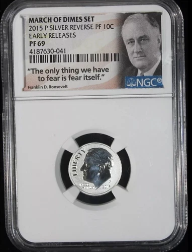 2015-P Silver Rev. Proof Dime - NGC PF-69 - March of Dimes FDR Label