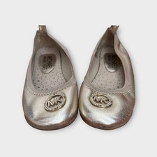 Michael Kors Girls Faye Ria Metallic Silver Mary Jane Ballet Flats Size 1