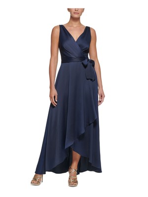 DKNY Womens Navy Tie Waist Faux Wrap Sleeveless Maxi Formal Gown Dress 6