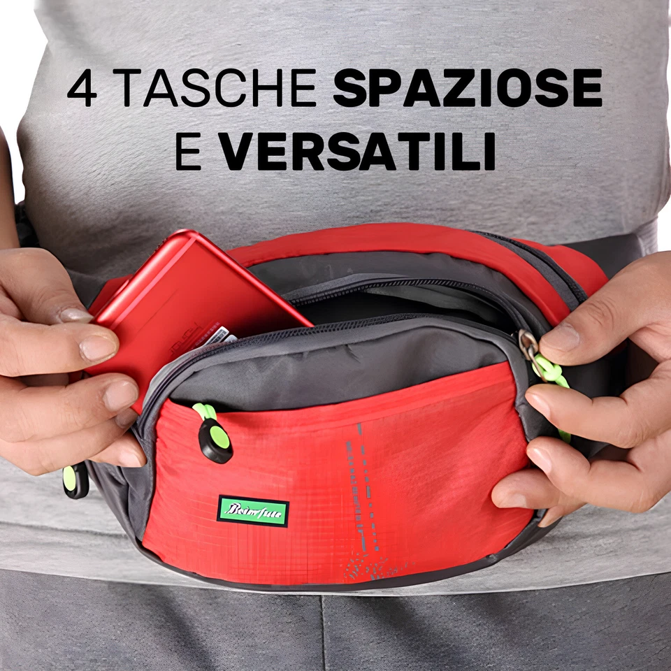 Marsupio Uomo Donna Sportivo Multitasche 4 Scomparti Borsa Lavoro Corsa Cintura - Immagine 2 di 4