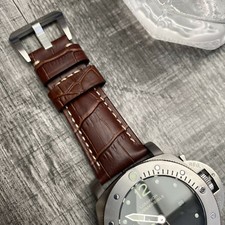 For OFFICINE PANERAI Luminor Marina 24mm Brown Calf Leather Watch Strap Band