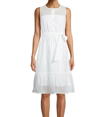 Anne Klein Cotton Eyelet Sleeveless Dress Color White Size 8