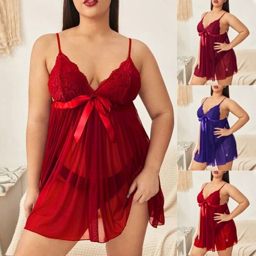 Plus Size Women Lace Lingerie Nightdress Thong Babydoll Underwear Sleepwear PJs