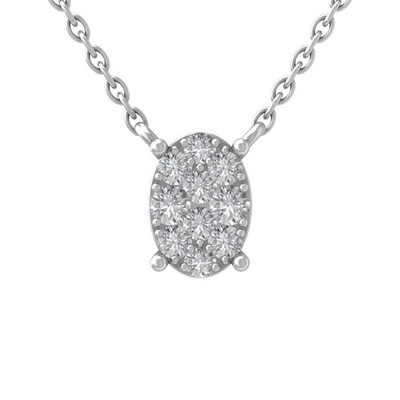 Oval-Halskette 0,16 kt im Labor gezüchteter Diamant 10 K Weißgold 18 Zoll Silber Kabelkette