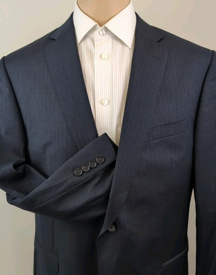 Z Zegna Mens Dark Navy Check 2 Piece Suit Size 42R W38 X 29 - Image 2 of 4