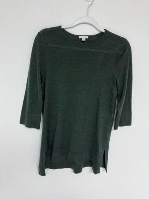 J Jill Forest Green 100% Merino Wool Oversized Workwear Office Tunic Sweater PS