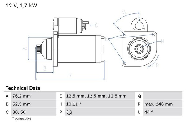 Starter Bosch 0 986 020 250 FüR Audi Seat Skoda VW-image