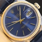 ROLEX MENS DATEJUST 16013 18K GOLD STEEL BLUE DIAL BLUE LEATHER BAND WATCH
