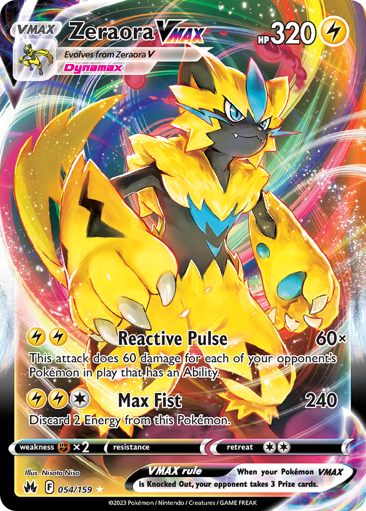 Zeraora VMAX 054/159 Holo VMAX Rare Crown Zenith Pokemon Holo NM/M