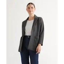 Quince Womens Organic Cotton Knit Blazer Size S Charcoal Gray Open Front Jacket