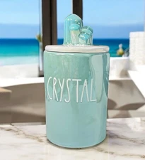 Rae Dunn CRYSTAL 13.2oz Iridescent Teal Ceramic Crystal Marine Candle