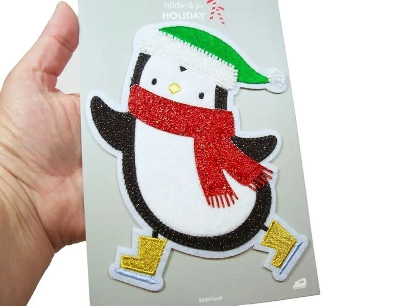 Aplique de Natal grande pinguim patinação com miçangas ferro em remendo simplicidade B11 - Imagem 3 de 4