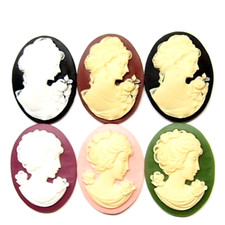6 Different Colors 40x30mm Victorian Art Deco Shy Short Long Hair Women Cameos
