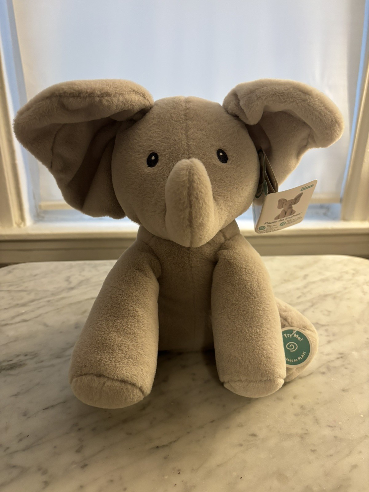 Baby Gund Flappy The Elephant Animated Plush Singing Moving Ears Gray Toy 12"