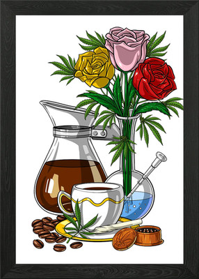 Hippie Kiffer Gras Kaffee gerahmtes Wandbild Poster Leinwanddruck Bild
