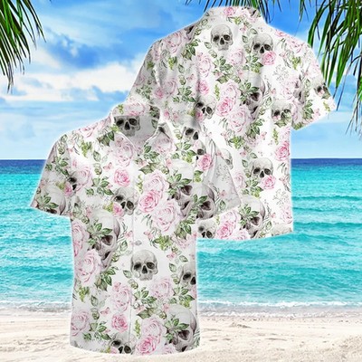 Skull Flower Hawaiian Shirt Men Women Aloha Summer