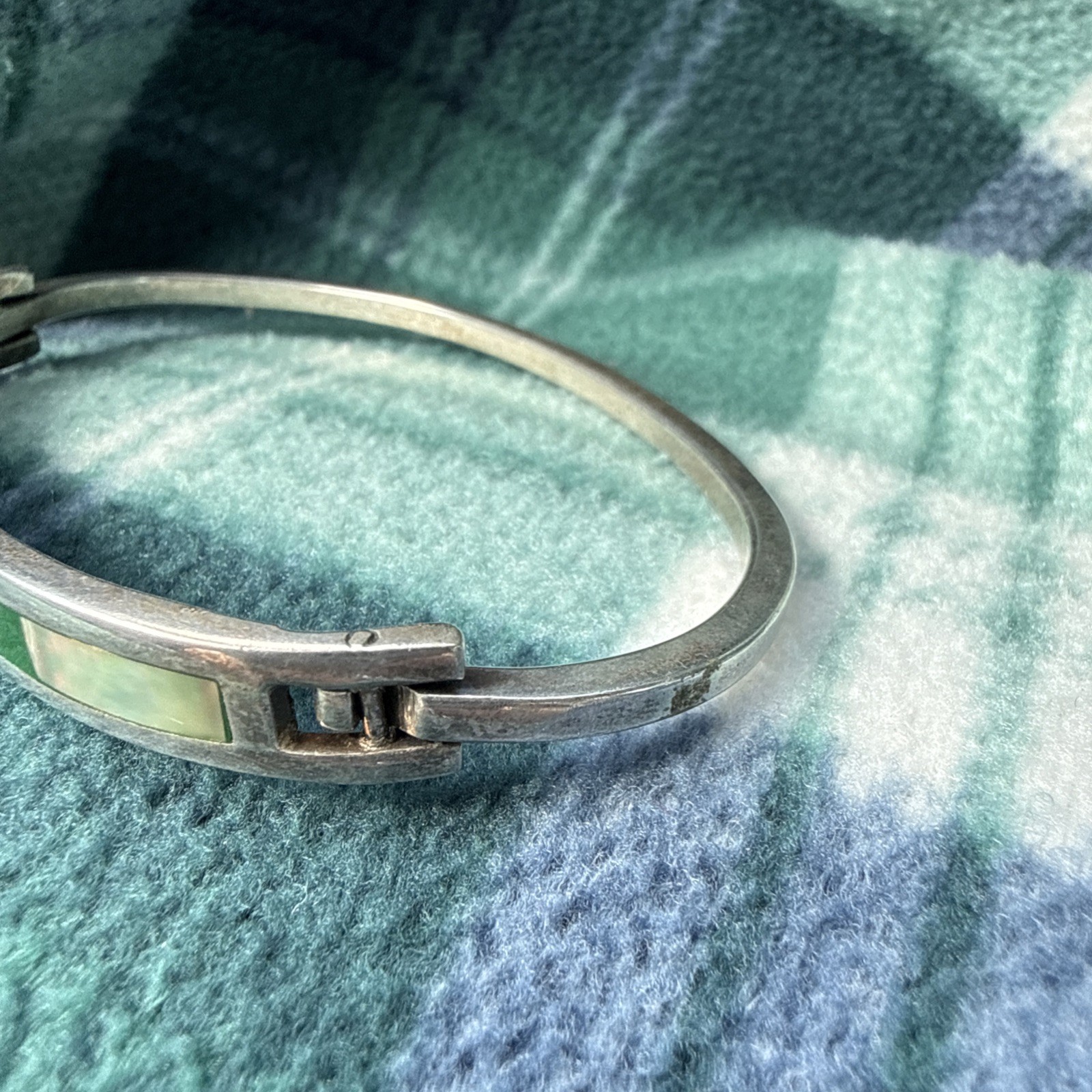 Mexico 925 Solid Silver hinged bangle bracelet-gr… - image 2