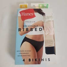 Hanes Bikini Underwear Womens Large 7 4-Pack Ribbed Breathable Tagless NEW
