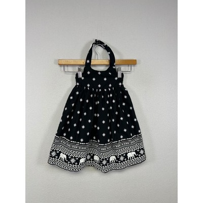 Boho Elephant Print Old Navy Toddler Girls 18-24M Black White Halter Sun Dress