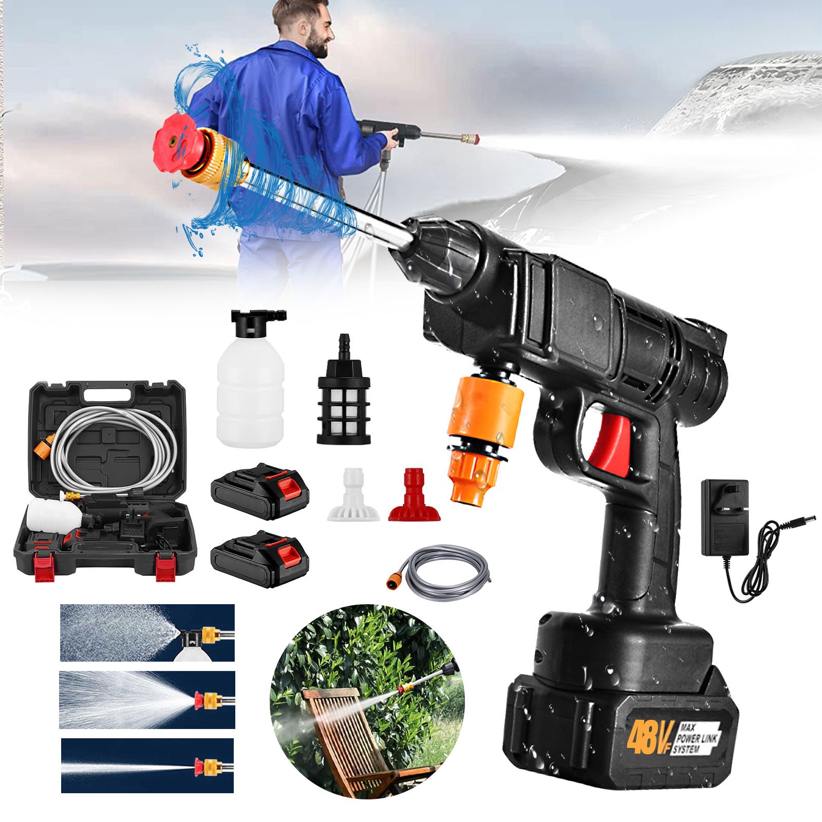 6-in-1 Nozzle Cordless Pressure Washer Battery Powered 1450PSI Power Washer