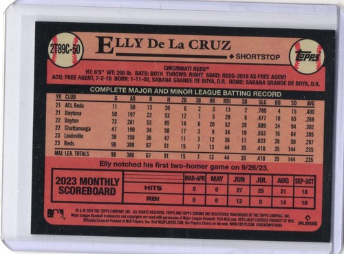 Elly De La Cruz 2024 Topps Series 2 1989 Topps Chrome Silver Pack Mojo RC - Picture 2 of 2