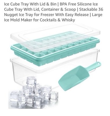 Silicone Ice Mold Tray & Ice Container Box W/Ladle New In Packaging