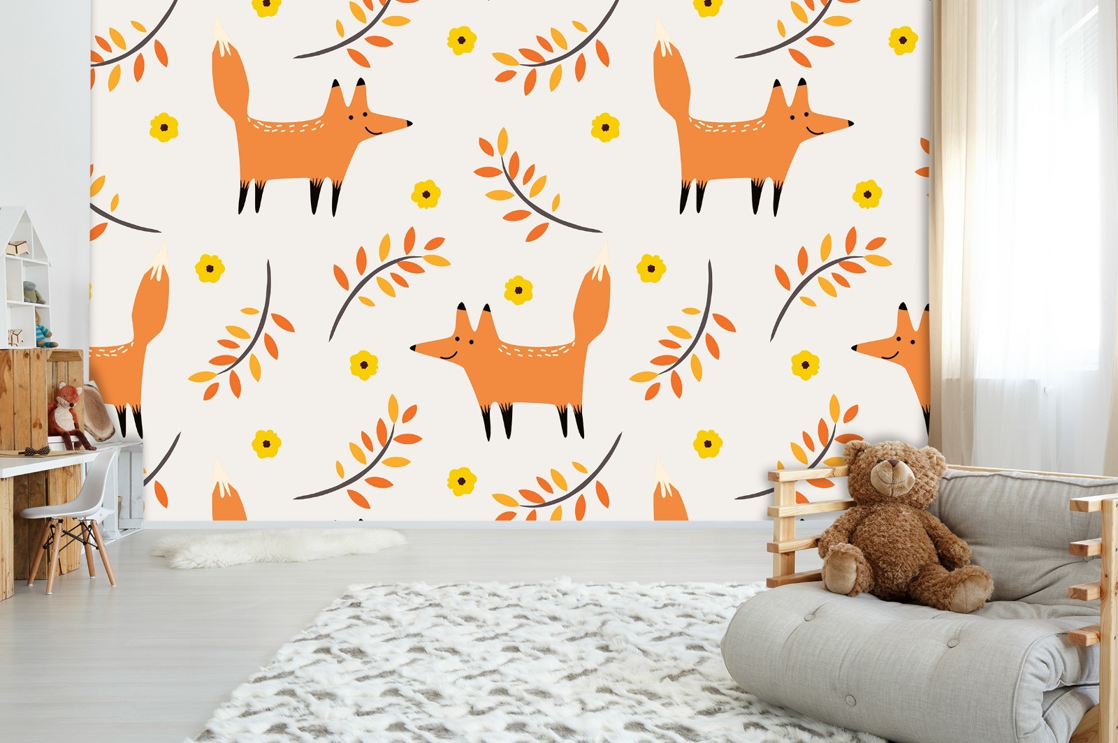 3D Fox Flower Leaf Pattern Wall Murals Wallpaper Murals Wall Sticker