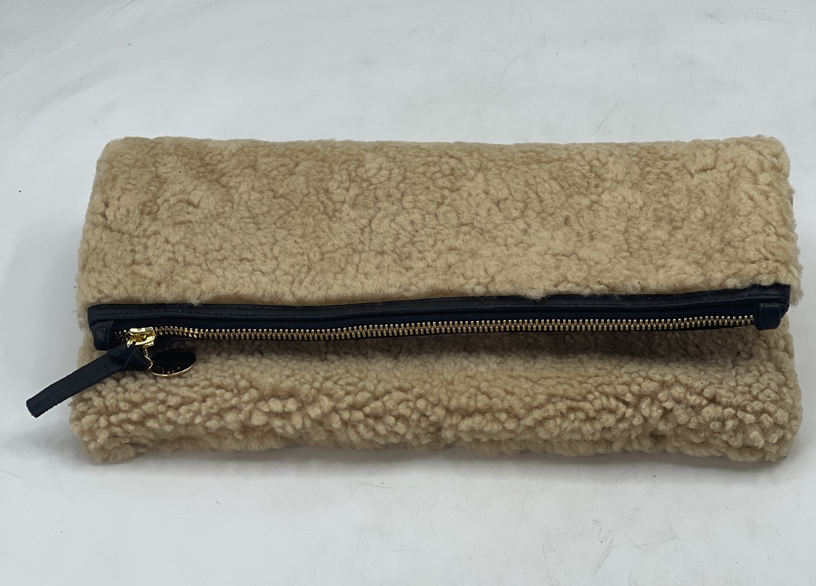 Clare V. Women's Foldover Clutch With Tabs Cafe Au Lait Shearling