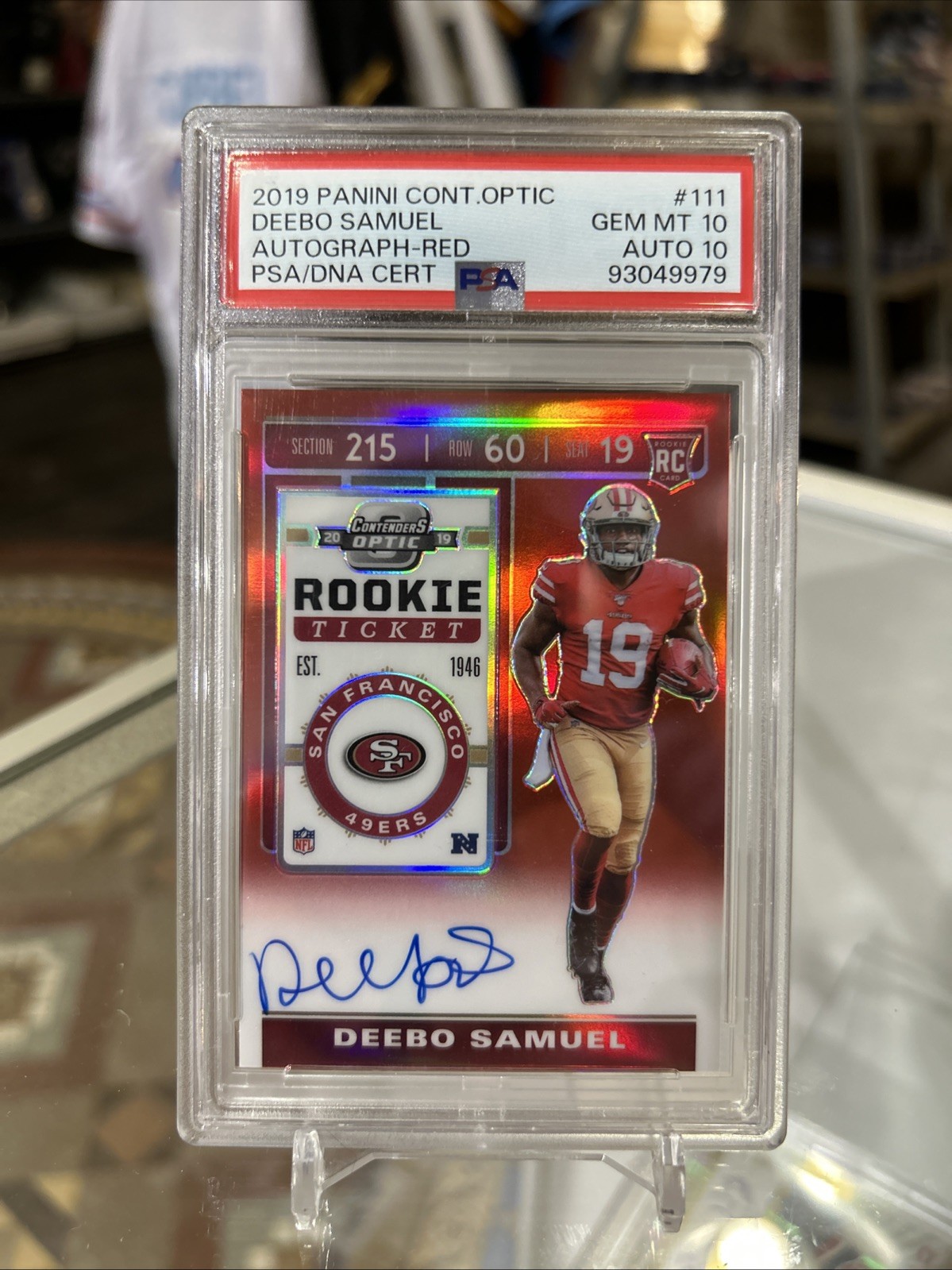 2019 Contenders Optic #111 Deebo Samuel Rookie RC Auto Red Prizm SP /199 PSA 10!