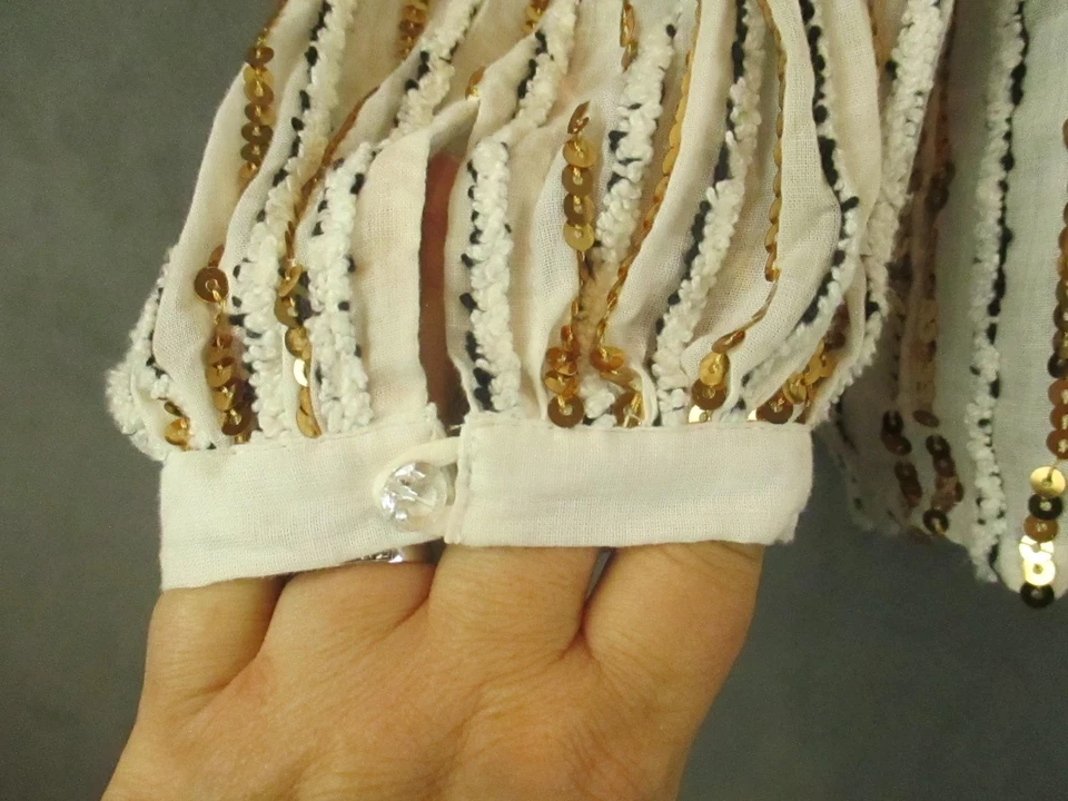 Blusa Johnny Wade Jade Mujer Mediana Marfil Dorado Lentejuelas Rayas Borla Boho Foto 4 de 4