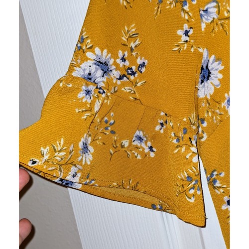 Yellow Floral Dress Women's Short Sleeve Ruffle Trim Casual Mini Dress NWOT - Picture 8 of 9