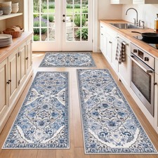 HEBE Boho Kitchen Rugs Set of 3, Non Slip Washable Kitchen Mats for Floor