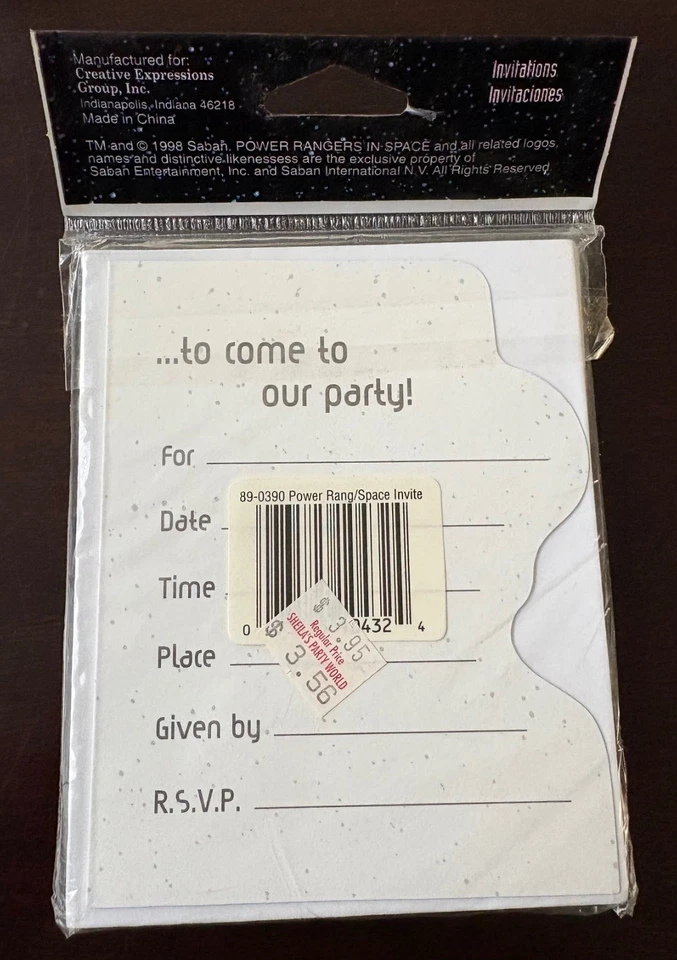 Vintage VTG 1998 Power Rangers In Space RSVP Invitations 8 Cards & Envelopes - Image 2 of 2