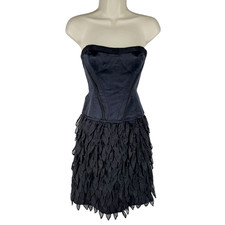 BCBGMaxazria Runway Silk Corset Feather Dress 2 Women Black Tier Sleeveless LBD