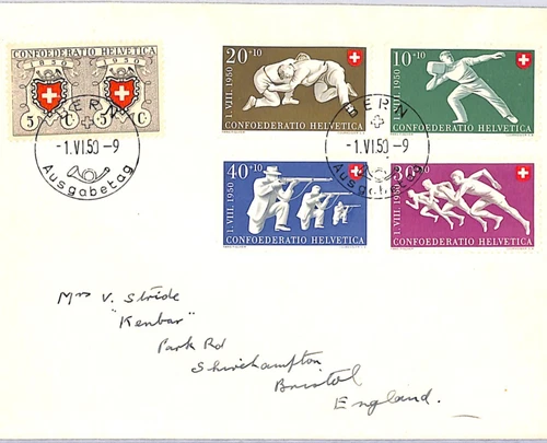 SWITZERLAND FDC 1950 NATIONAL FETE Set{5} Bern First Day{samwells-covers}XM121